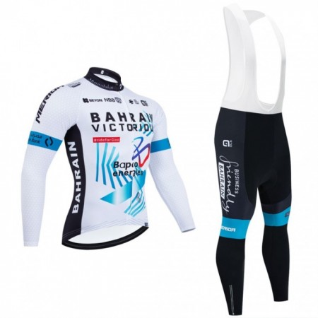 Set Fietsshirt Lange Mouw + Lange Koersbroek 2025 Bahrain Victorious Wit